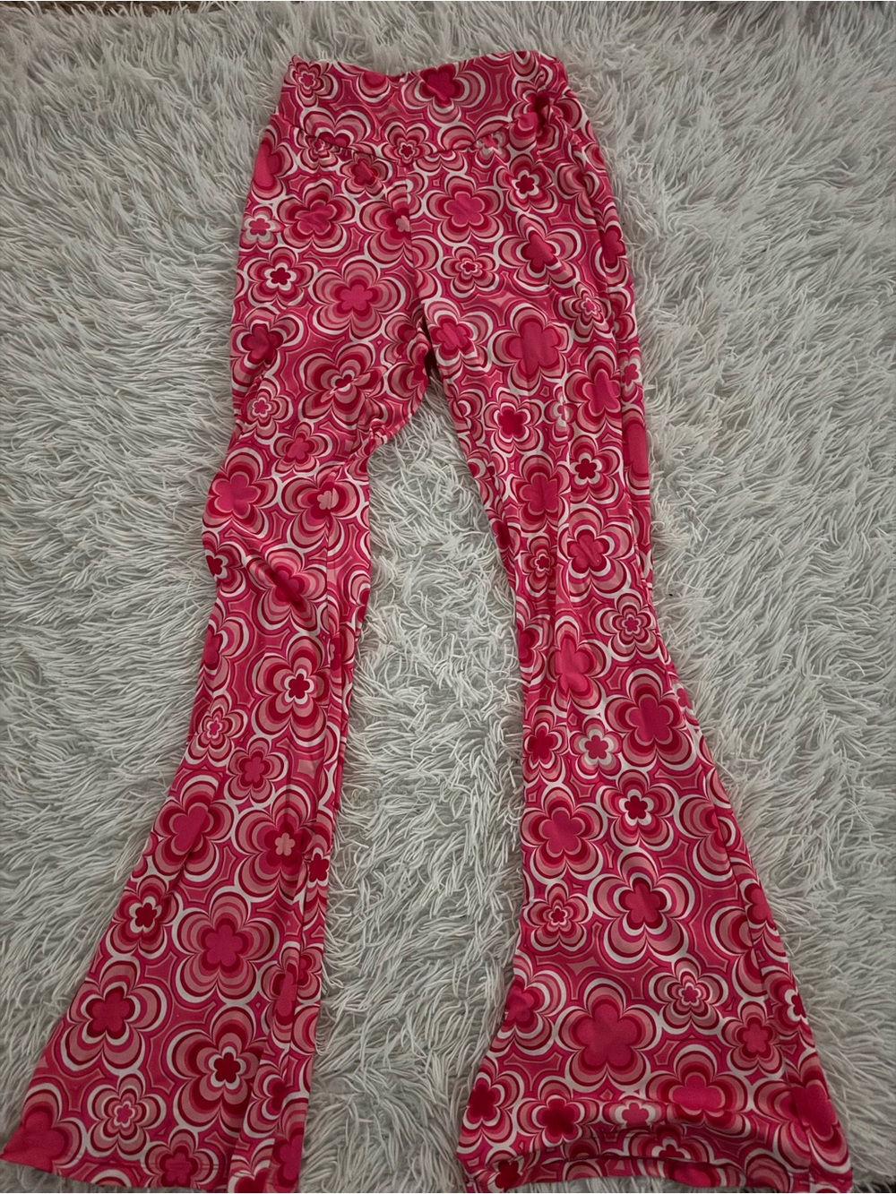 SHEIN Hot Pink & Light Pink Retro Floral Bell-Bottoms